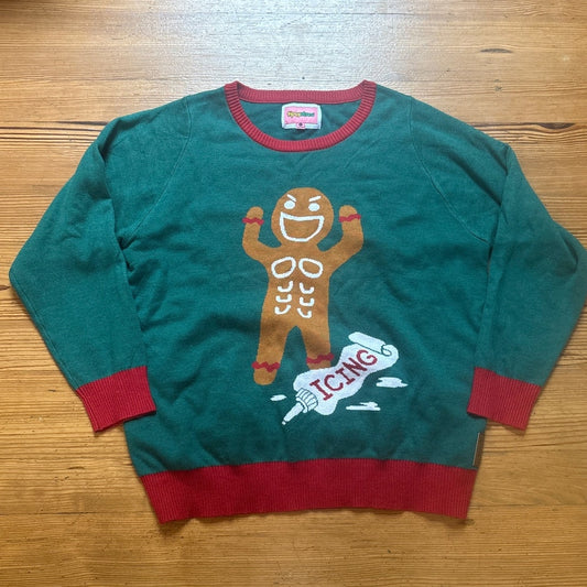 Tipsy Elves green gingerbread abs funny Christmas sweater SIZE XL
