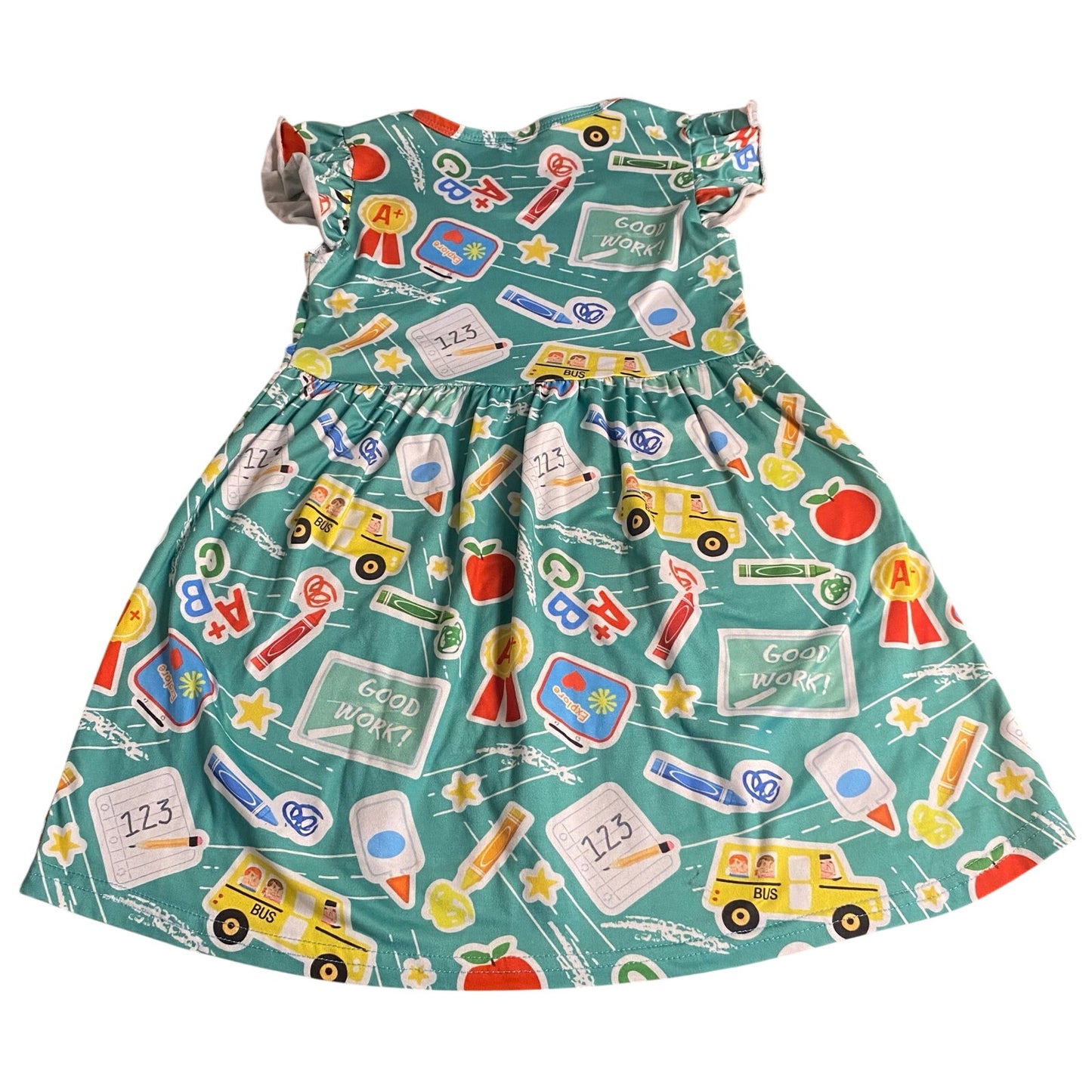 Boutique green back to school short sleeve fit flare dress SIZE 6