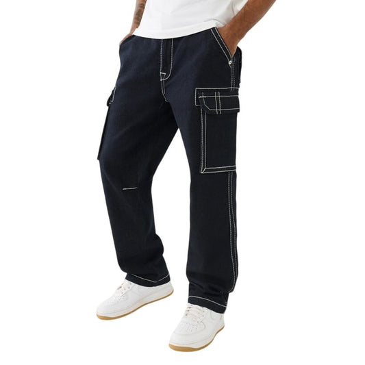 True Religion black baggy cargo white stitching mens jeans SIZE 31