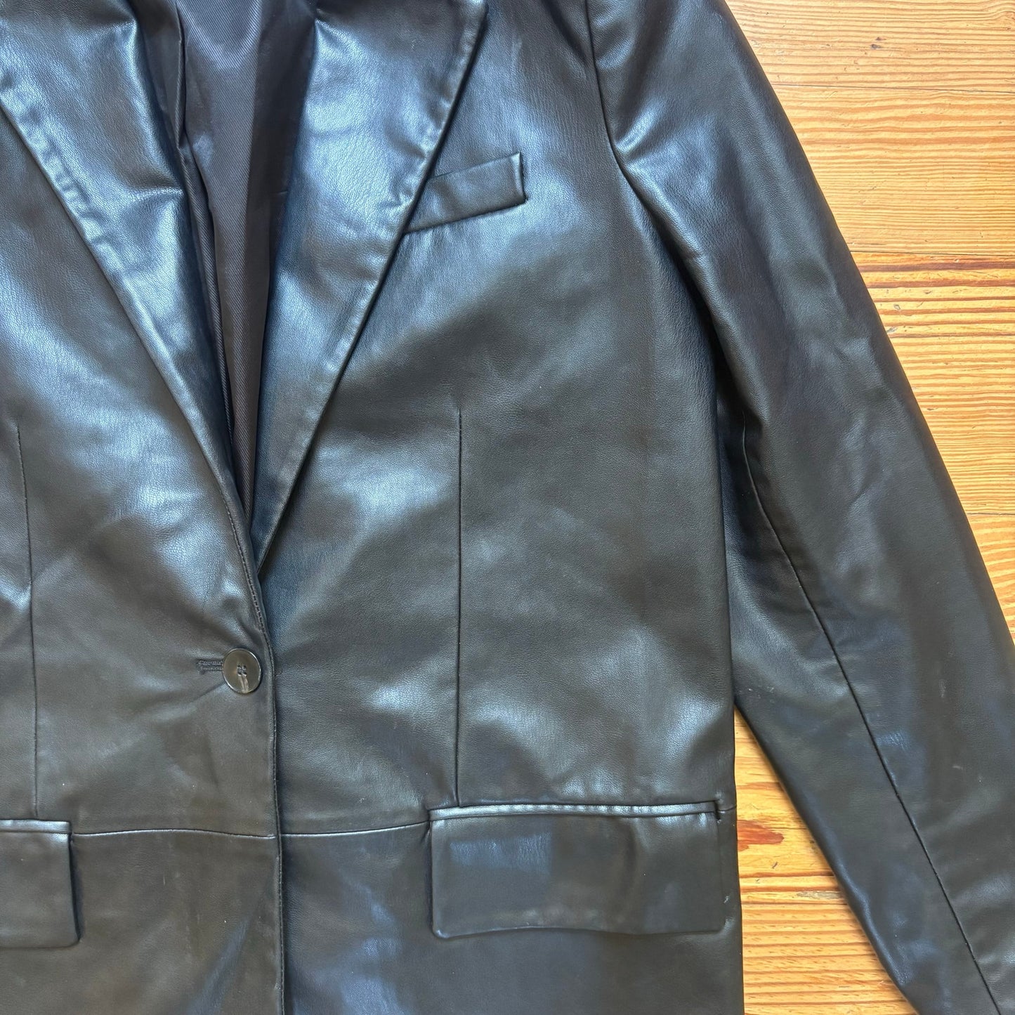Zara black faux leather button blazer SIZE S