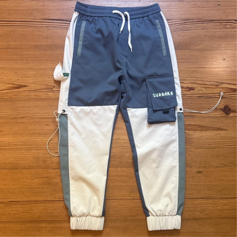 Gurbaks gray ivory color block cargo sweatpants SIZE S