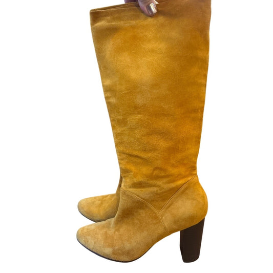 No.6 handmade butter yellow suede leather knee high heeled boots SIZE 9