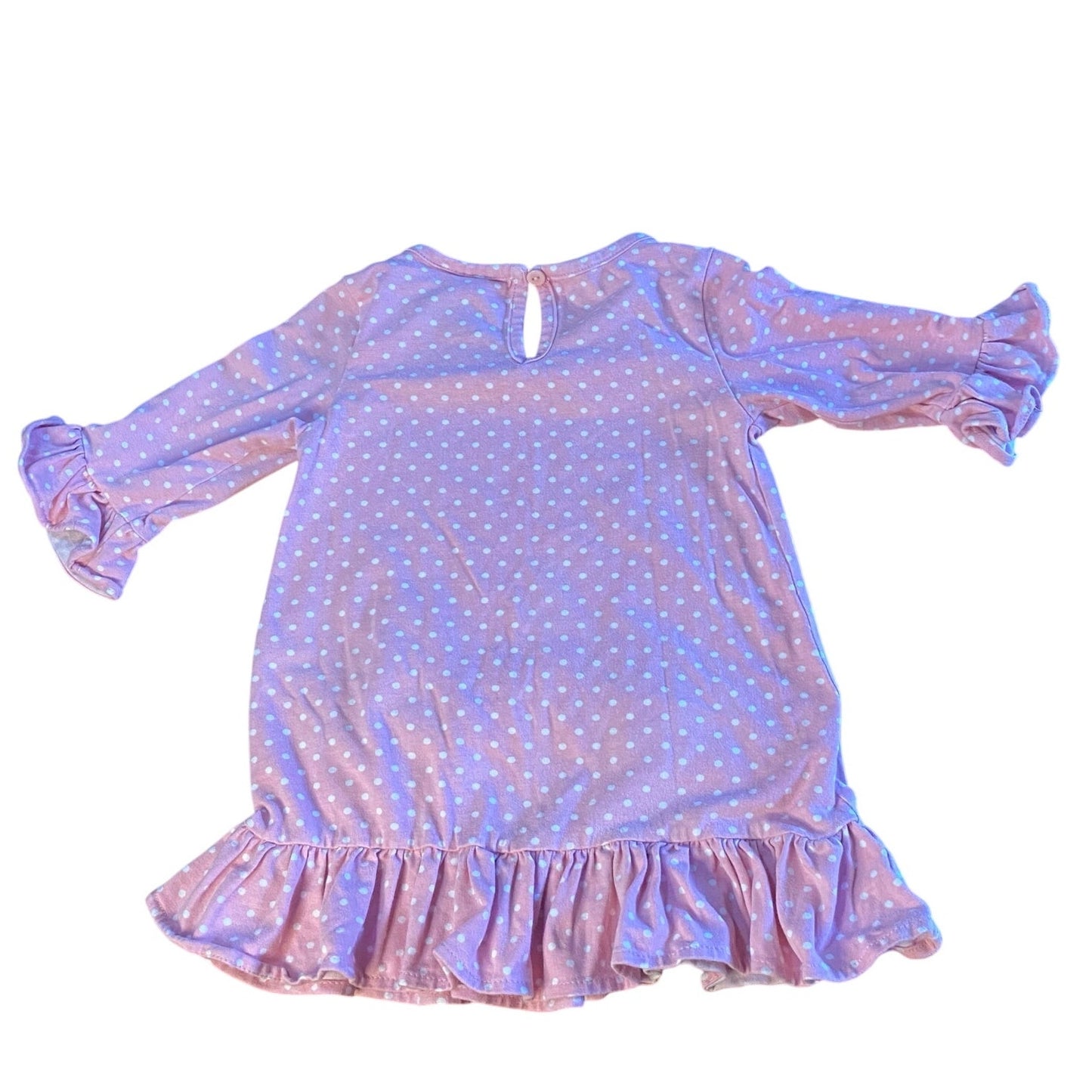 Rare Editions pink white polka dot ruffle sleeve dog embroidered shirt SIZE 4