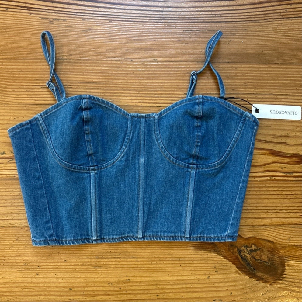 NWT Olivaceous medium wash denim corset top SIZE L