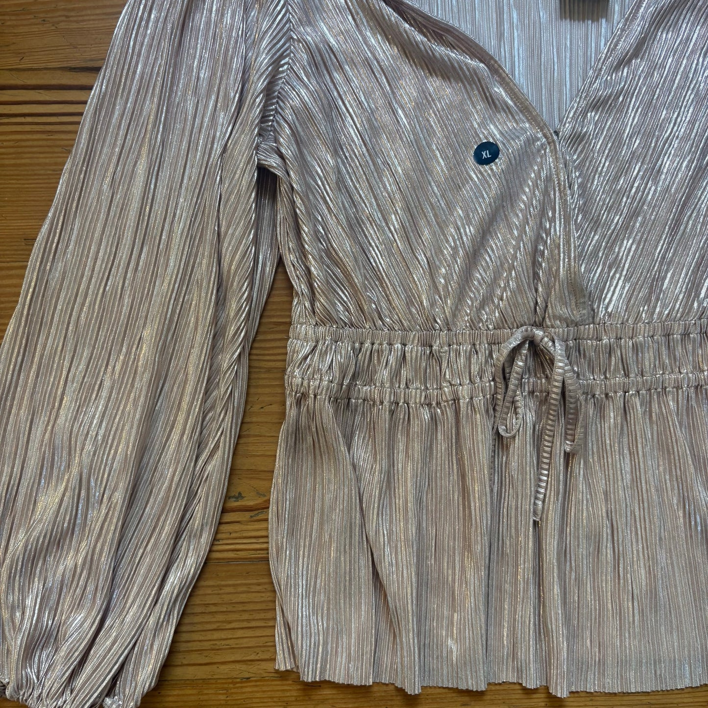 NWT Abercrombie & Fitch rose gold metallic long sleeve blouse shirt SIZE XL