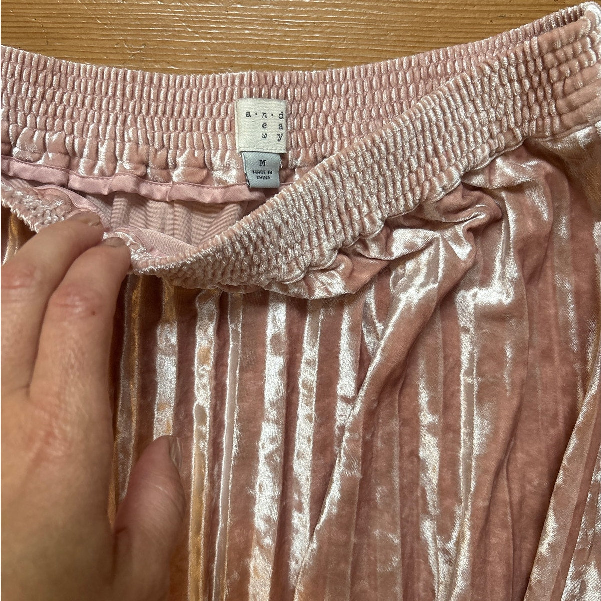 A New Day blush pink velvet romantic pleated midi skirt SIZE M