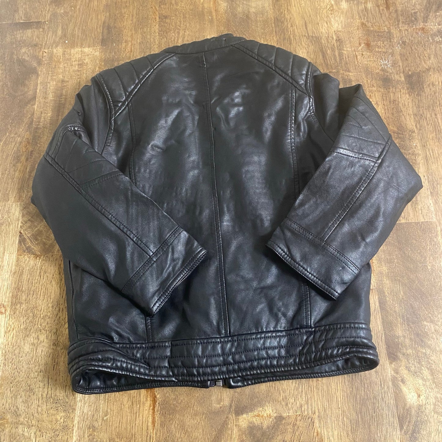 Zara black faux leather girls full zip moto jacket SIZE 7