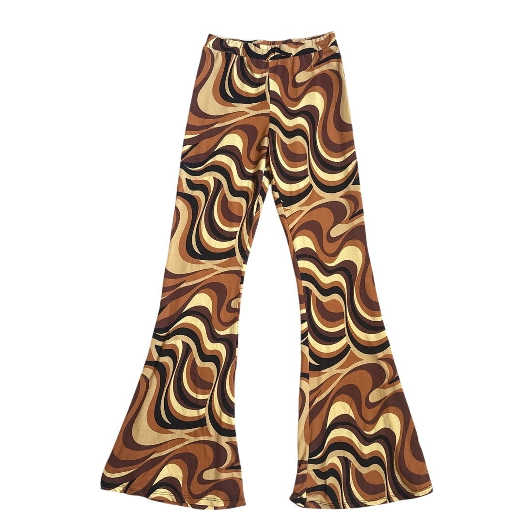 Altar'd State brown 70s marble swirl pull on flare leg stretch pants SIZE S