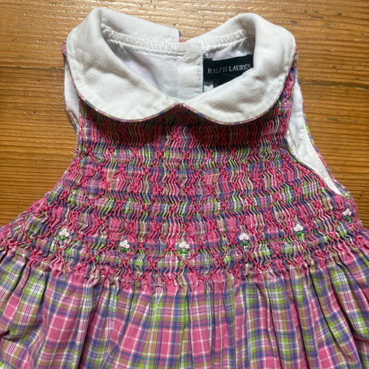 Ralph Lauren pink plaid sleeveless collar smocked girls dress SIZE 2T
