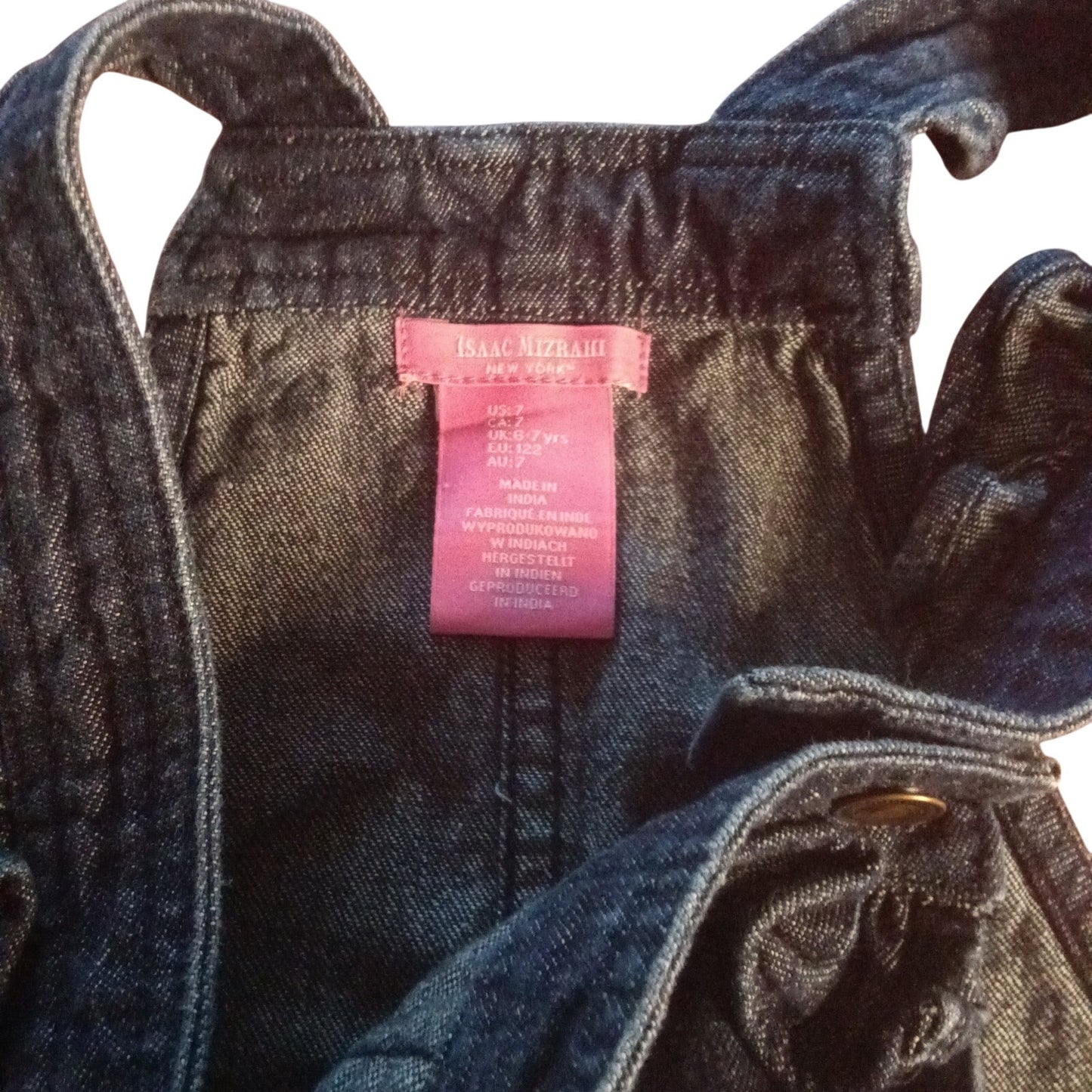 Isaac Mizrahi New York dark blue denim apple girls ruffle overall skirt SIZE 7