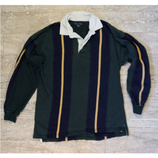 Britches Great Outdoors VTG rugby blue green striped long sleeve polo SIZE L
