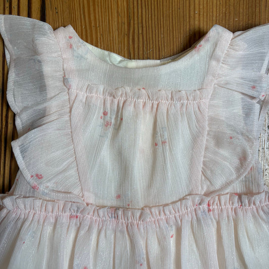 NWT Baby B'gosh light pink floral sheer overlay flutter sleeve dress SIZE 12M