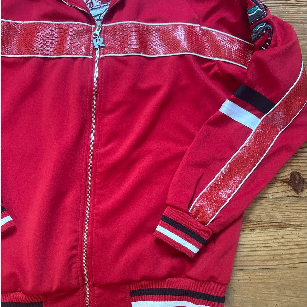 Reason Clothing Viper Track jacket red snake embroidered cobra skin rose SIZE XL