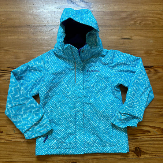 Columbia light blue white dotted full zip hooded girls coat SIZE XS