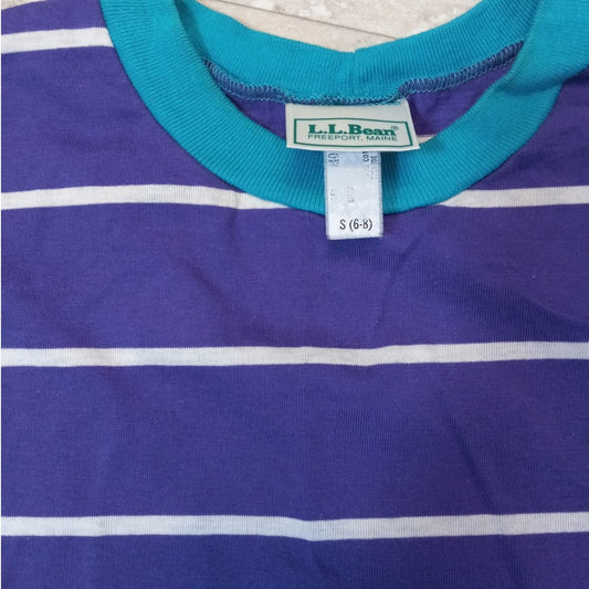 L.L. Bean VTG purple white striped short sleeve flare cotton dress SIZE S