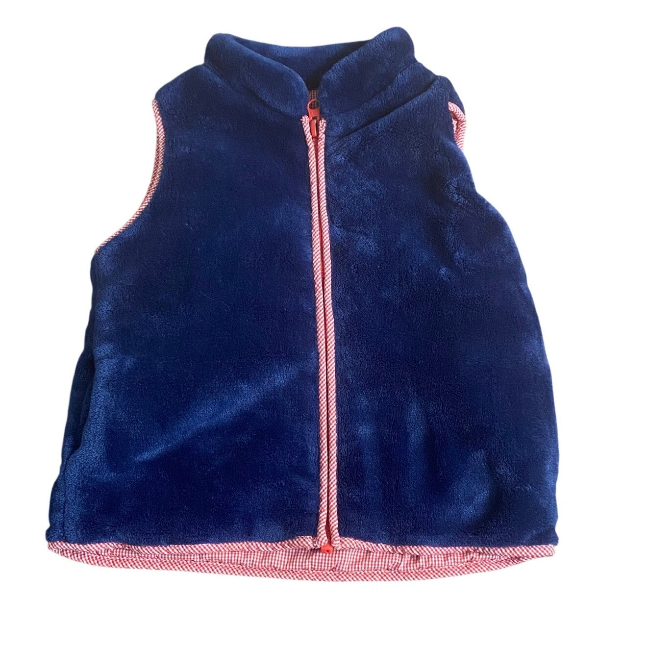 Eyelet & Ivy dark blue fleece fuzzy red check lined full zip vest SIZE 3