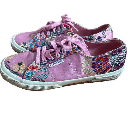 Superga pink floral colorful satin low top lace sneakers SIZE 10