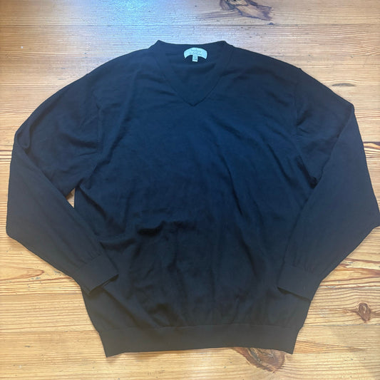Turnbury black extra fine merino wool v neck mens sweater SIZE 2XB