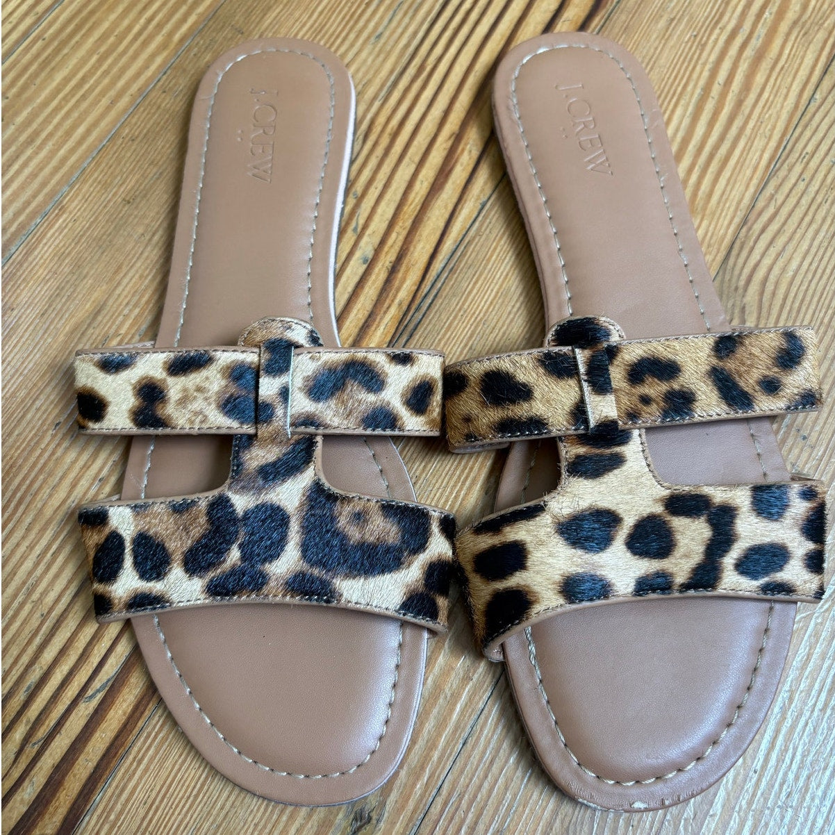 J.Crew cheetah calf hair beige sole slip on sandals SIZE 8