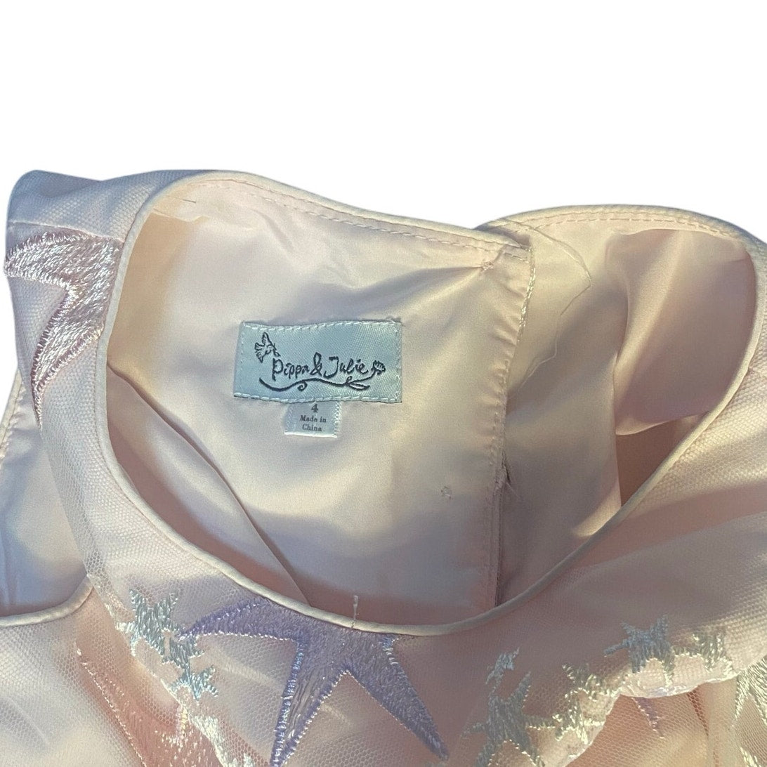 Pippa & Julie blush pink tulle stars sleeveless tie back girls dress SIZE 4