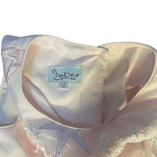 Pippa & Julie blush pink tulle stars sleeveless tie back girls dress SIZE 4