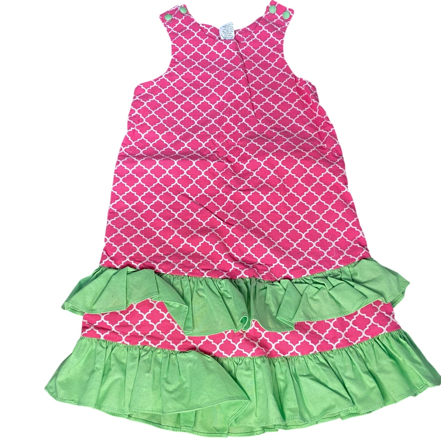 GMS Internacional pink green ruffle corduroy tank dress SIZE 4