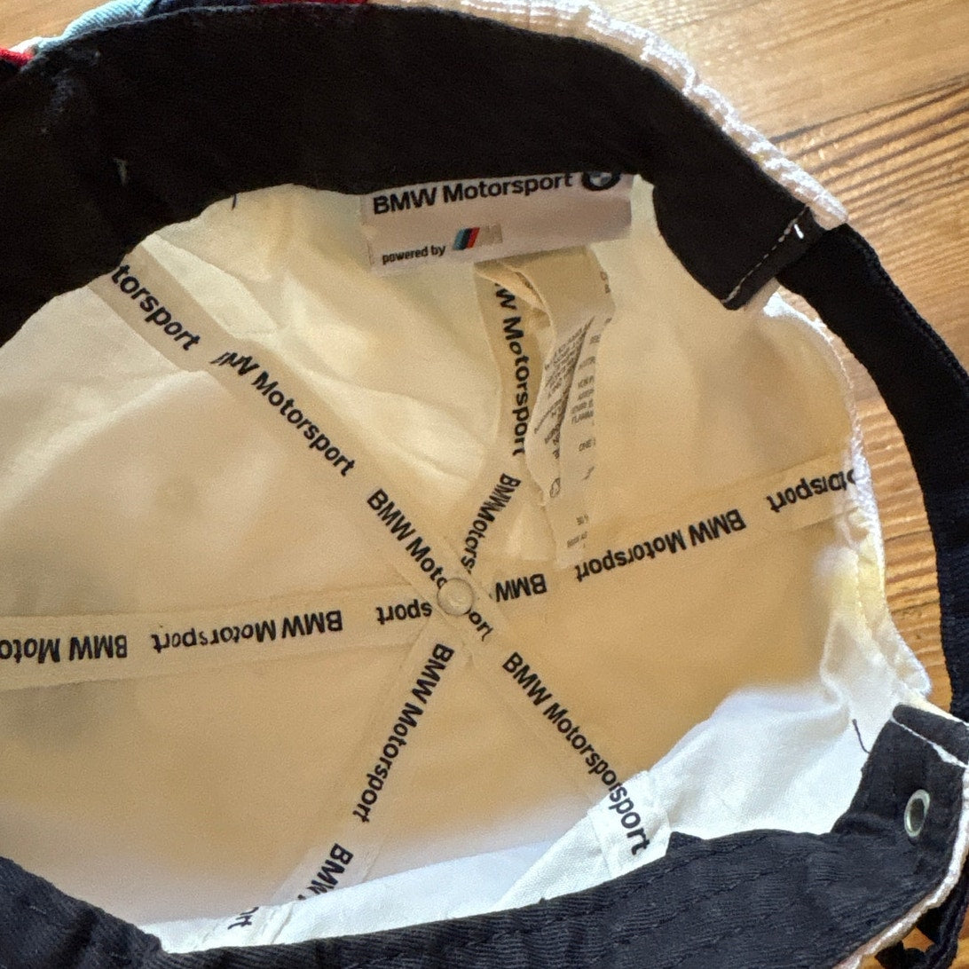 BMW Motorsport white blue red detailing adjustable baseball cap hat