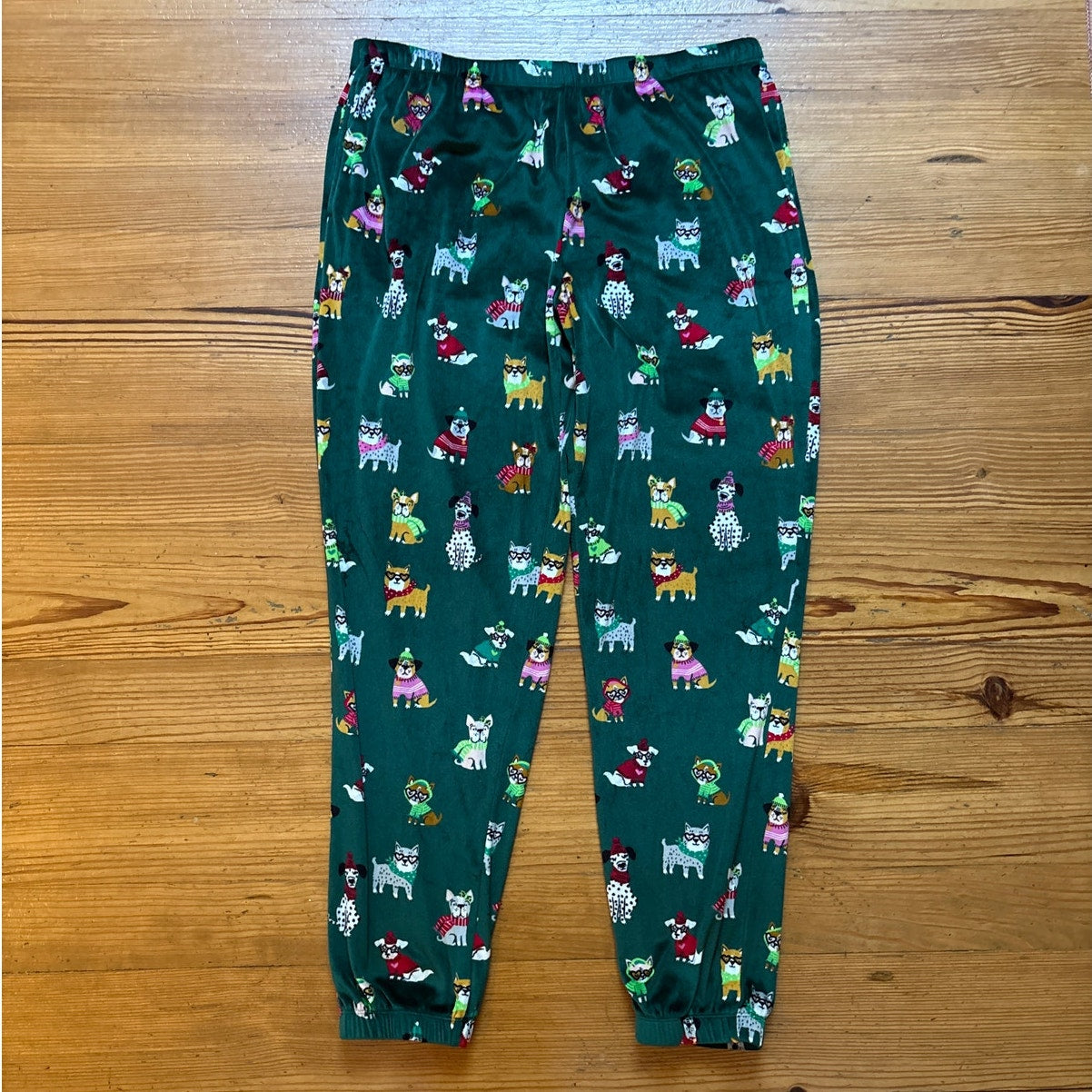 Joyspun green winter dog fleece jogger sleepwear pants SIZE M