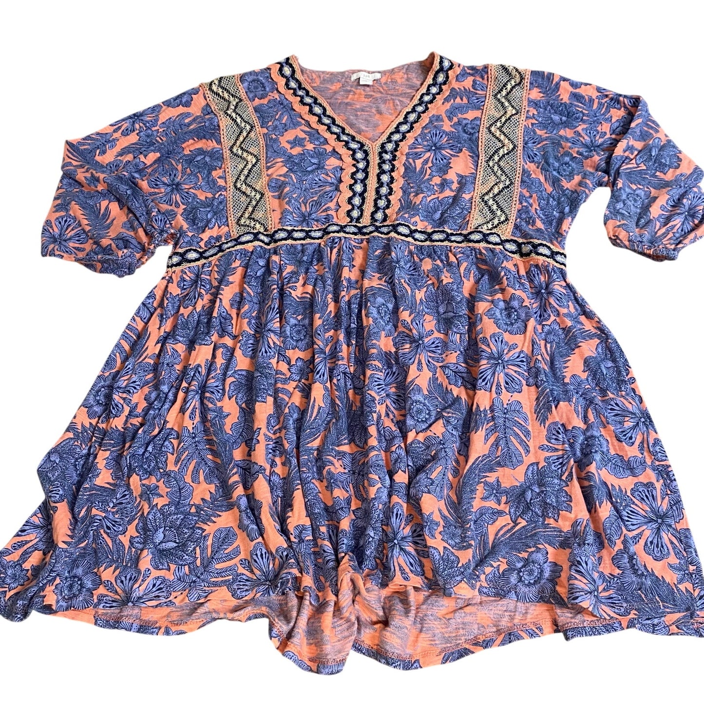 J.Jill blue pink purple floral quarter sleeve tunic shirt SIZE S