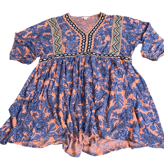 J.Jill blue pink purple floral quarter sleeve tunic shirt SIZE S