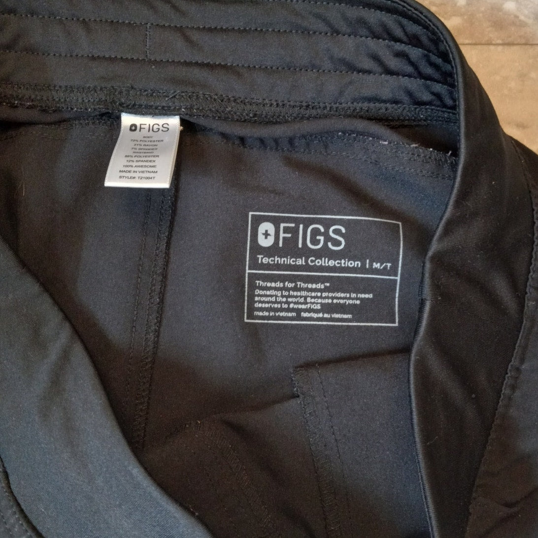 Figs black Kade elastic waist cargo scrub pants SIZE MT