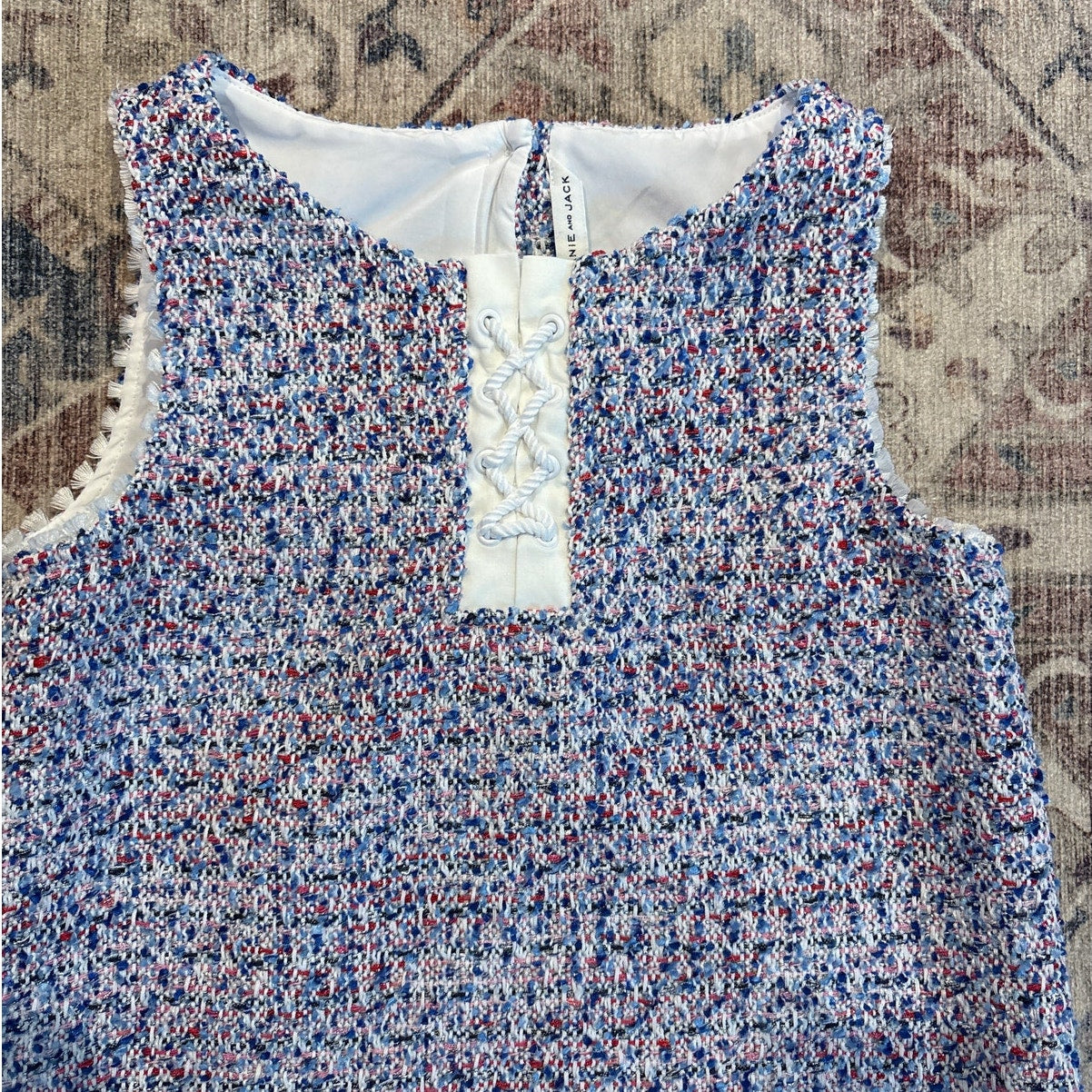 Janie and Jack blue tweed sleeveless lace front dress SIZE 12