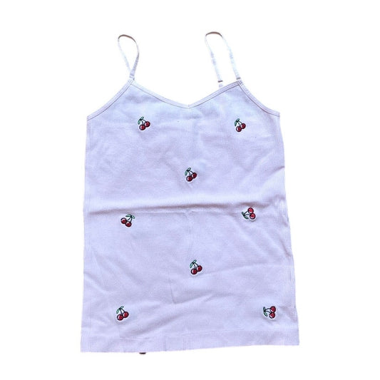 Basics light pink ribbed cherry adjustable spaghetti strap tank top SIZE XS