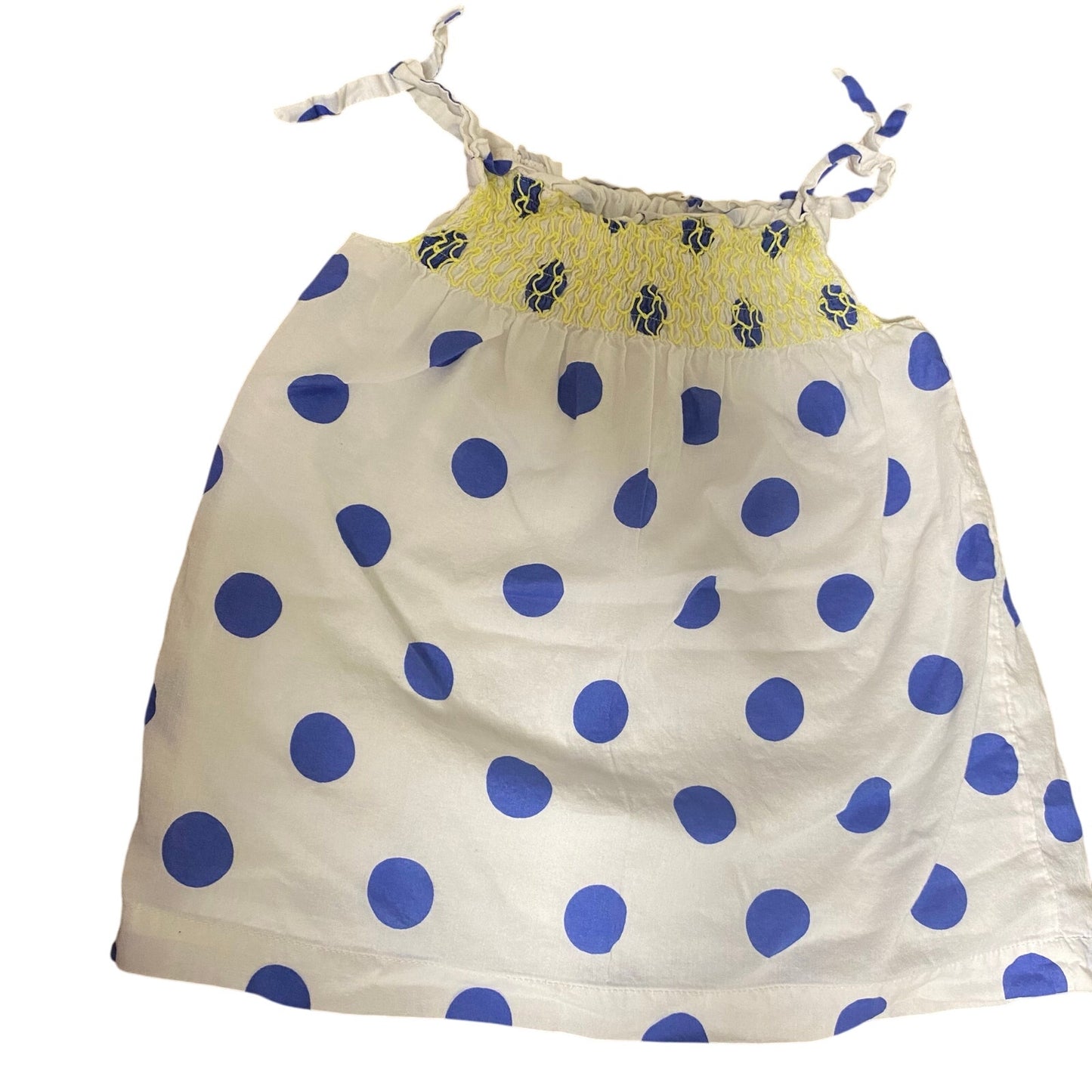 Boden white blue polka dot smocked tunic shirt SIZE 18-24M