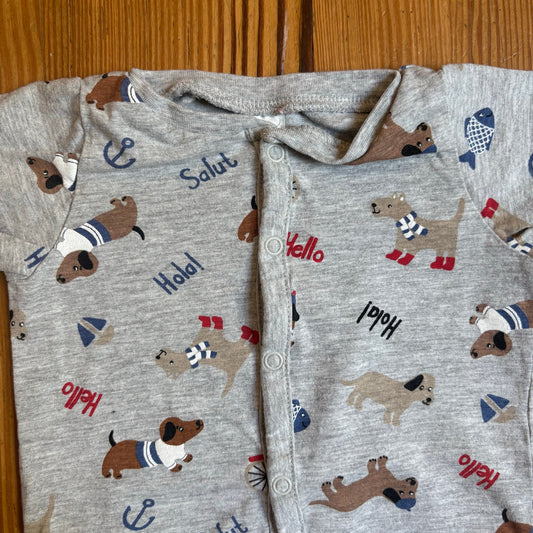 H&M gray dachshund dog long sleeve snap baby pajamas SIZE 0-3M