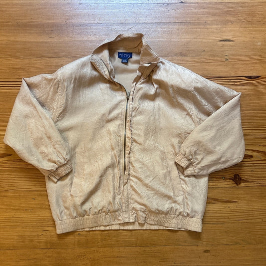 Kim Rogers vintage gold silk full zip padded shoulders bomber jacket SIZE L