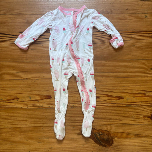 Kickee Pants white pink ice cream full zip bamboo bodysuit pajamas SIZE 6-9M