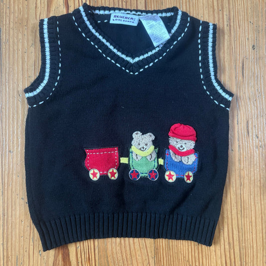 Blueberi Boulevard 90s black white trim bear train knit sweater vest SIZE 2T
