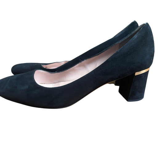 Kate Spade black suede round toe gold accent pump heels SIZE 10M