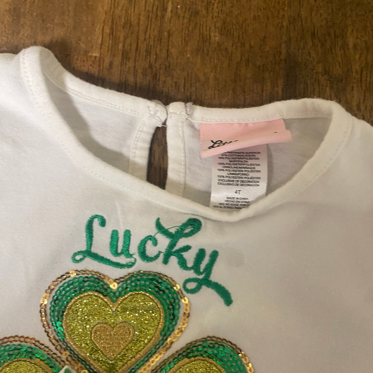 Little Lass St. Patrick's Day white green tutu lucky charm shirt SIZE 4T