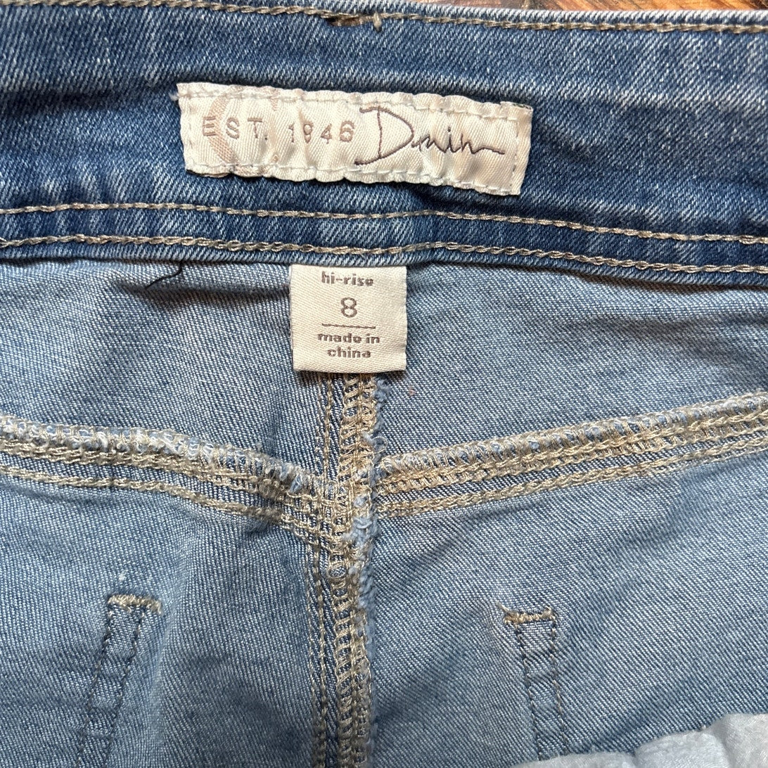 Est. 1946 light wash denim high rise cropped shher sequin flare hem SIZE 8