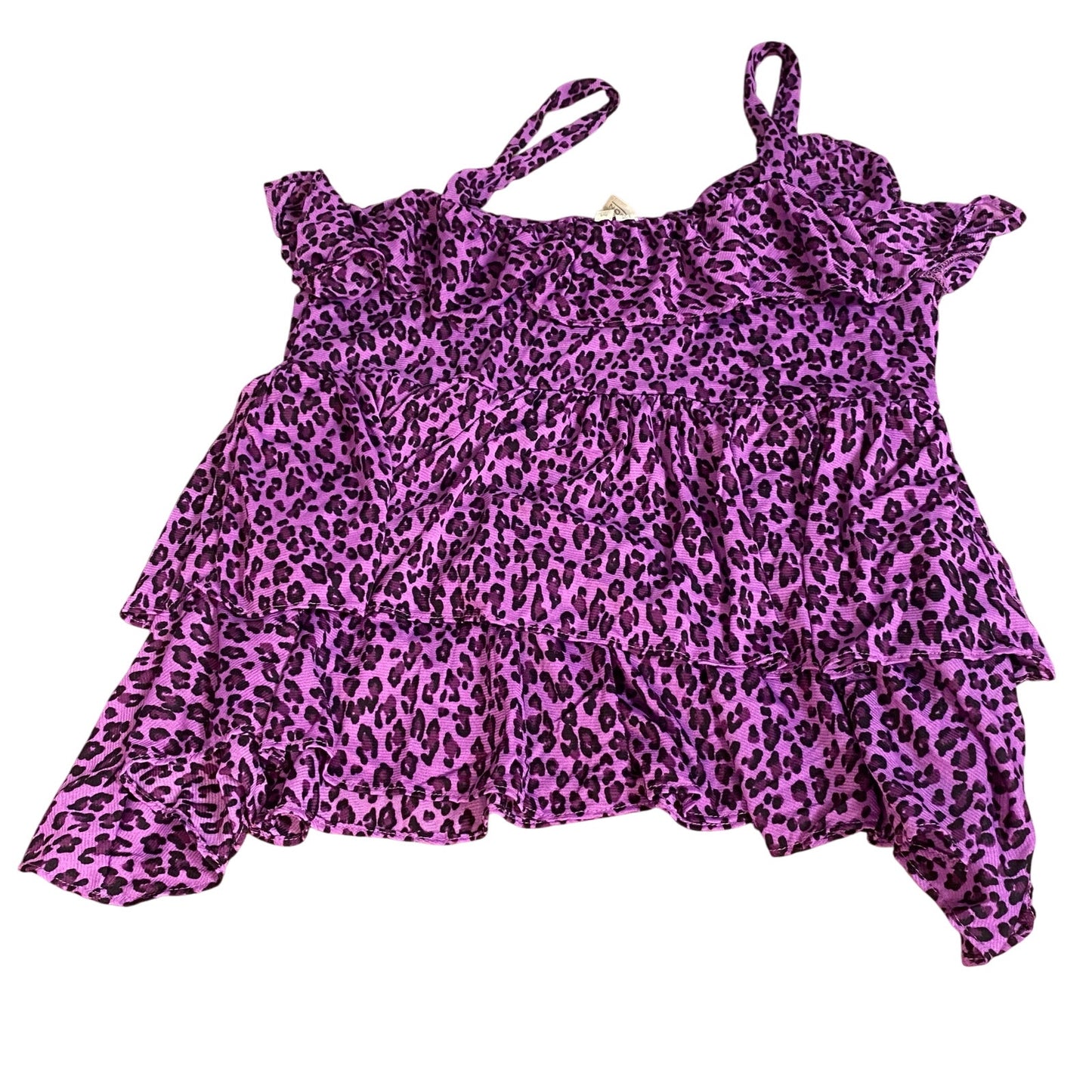 Madison purple black cheetah print ruffle layered tank SIZE M