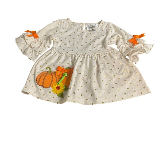 Rare Editions white polka dot pumpkin embroidered ruffle long sleeve top SIZE 3T