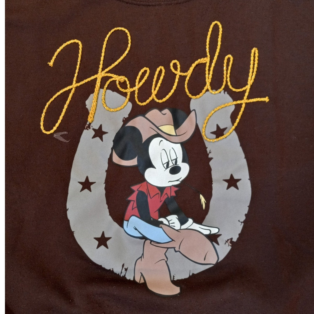 Disney Mickey Mouse cowboy pullover crew cropped sweatshirt SIZE M