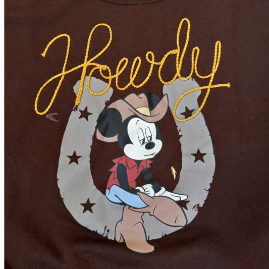 Disney Mickey Mouse cowboy pullover crew cropped sweatshirt SIZE M