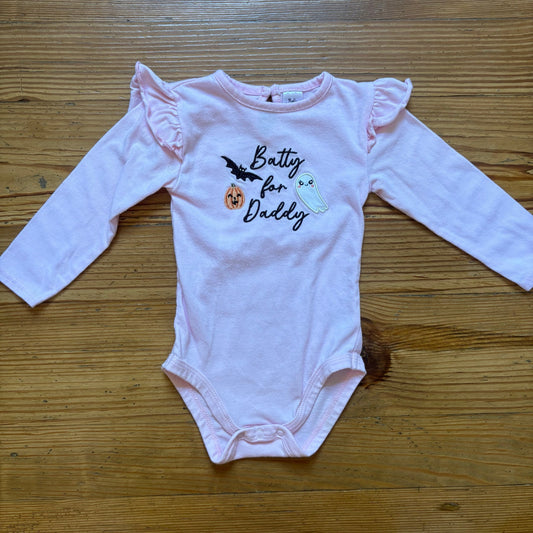 Baby Essentials pink Batty for Daddy embroidered long sleeve bodysuit SIZE 18M