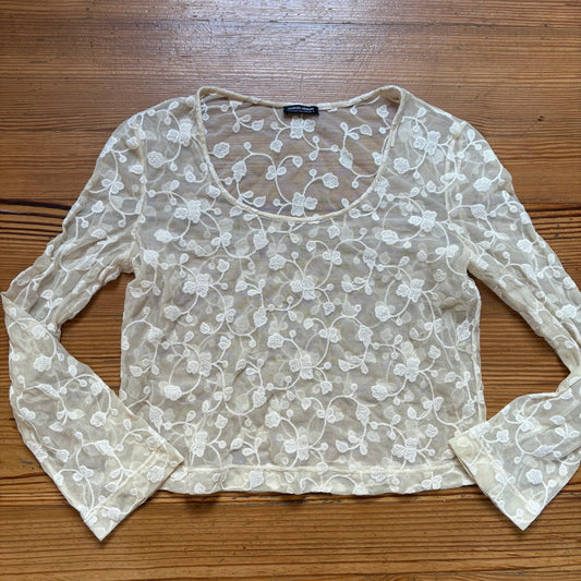 Giorgio Armani vintage ivory sheer lace long sleeve top SIZE S