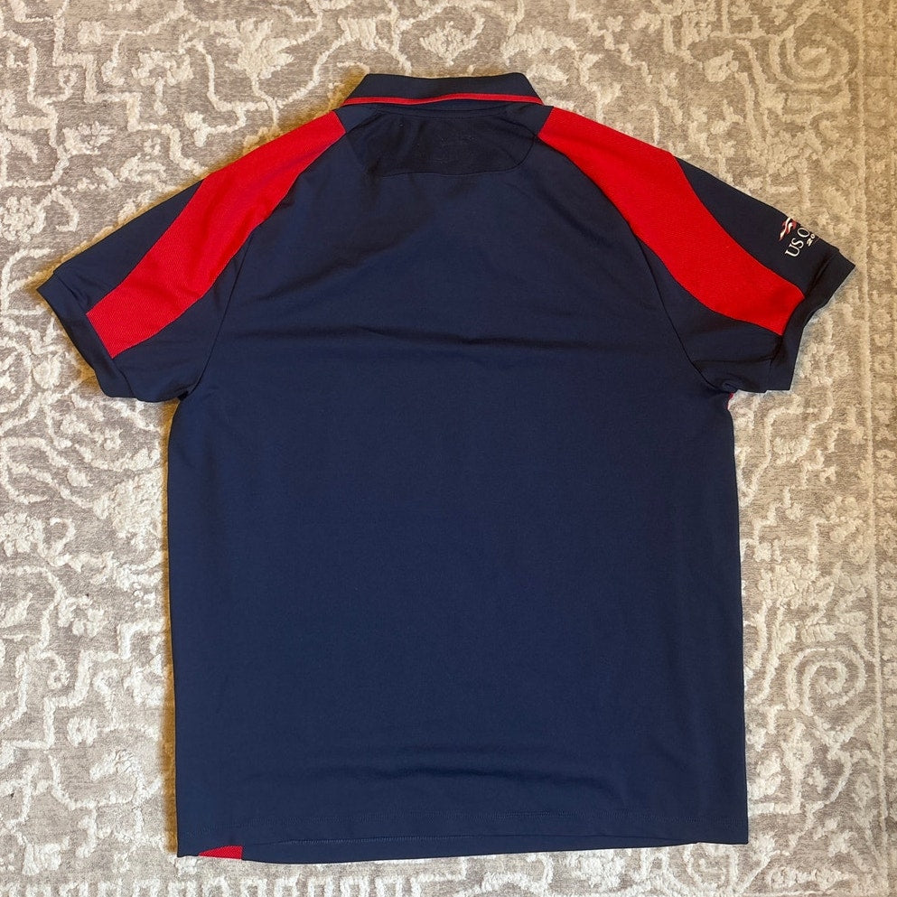 Ralph Lauren US Open 06' navy blue red short sleeve mens snap polo shirt SIZE L