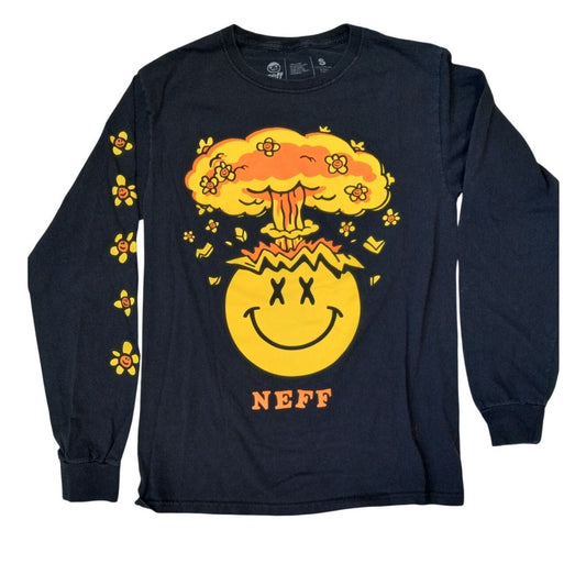 Neff black yellow smily face explosion graphic long sleeve shirt SIZE S