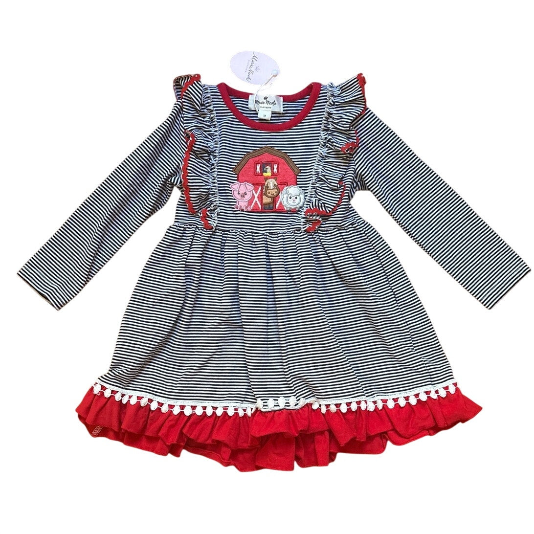 NWT Marie Nicole black white striped farm animal ruffle long sleeve dress SIZE 3